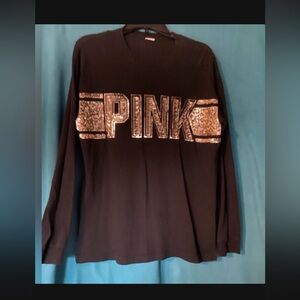 PINK Victoria's Secret Black Long Sleeve Tee with Gold Sequins